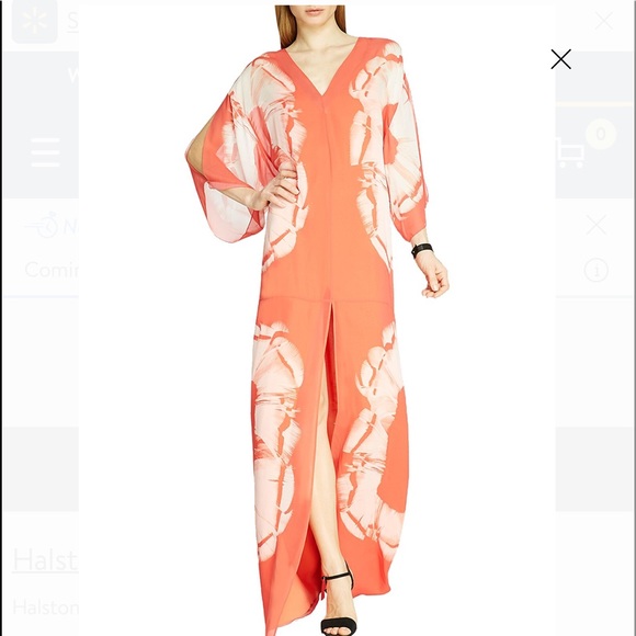 Halston Heritage Feather print flutter gown - Picture 2 of 4